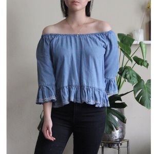 Off-the-Shoulder Denim Peasant Top